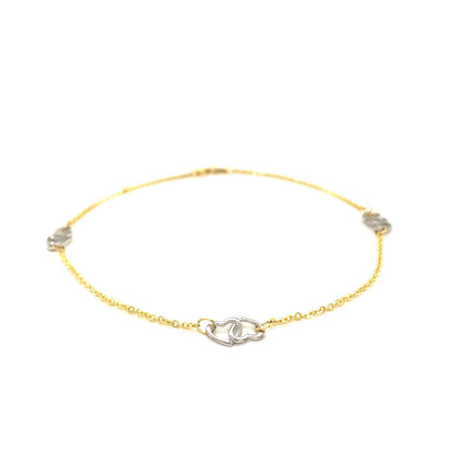 14k Two Tone Gold Entwined Heart Stationed Anklet by Bids.com