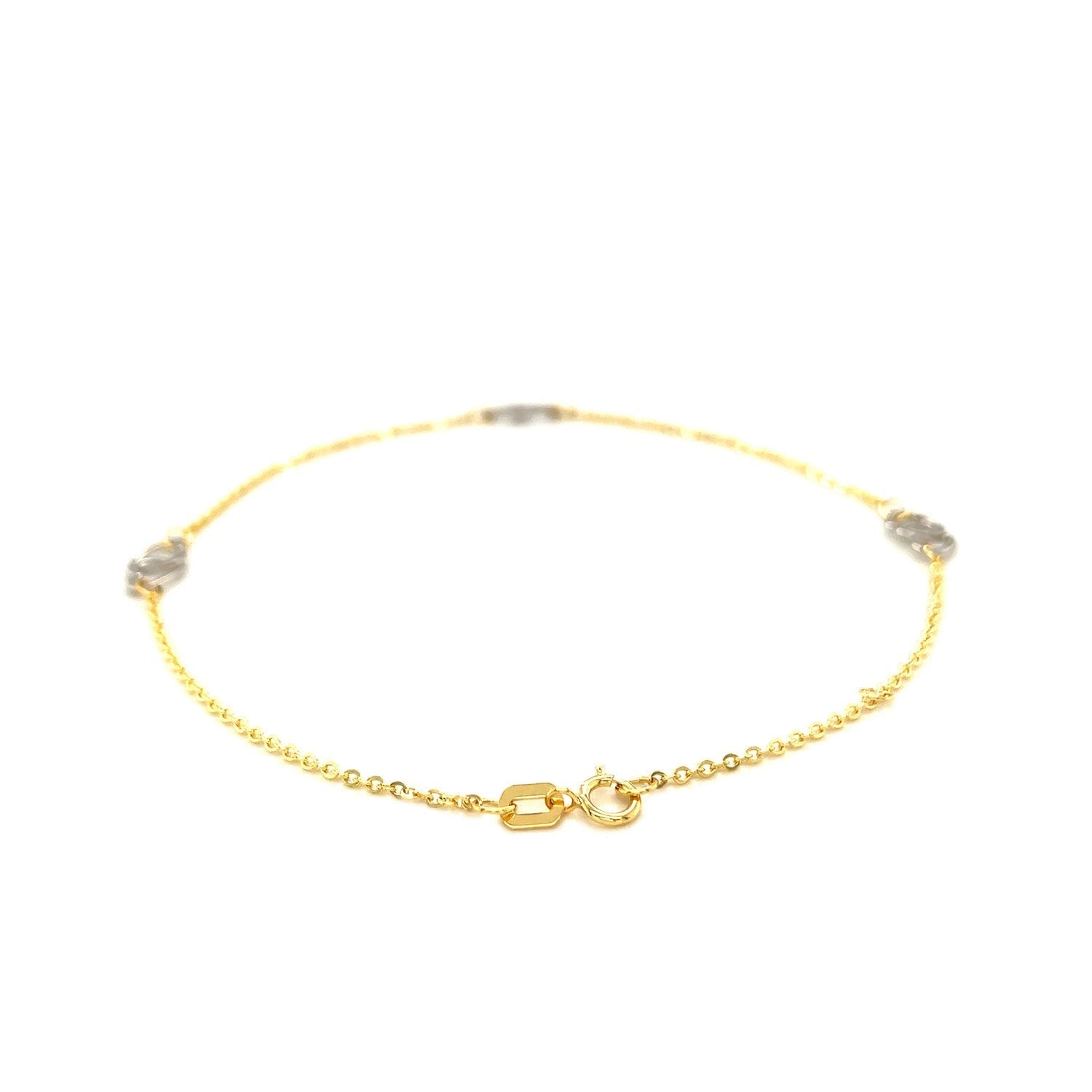 14k Two Tone Gold Entwined Heart Stationed Anklet 