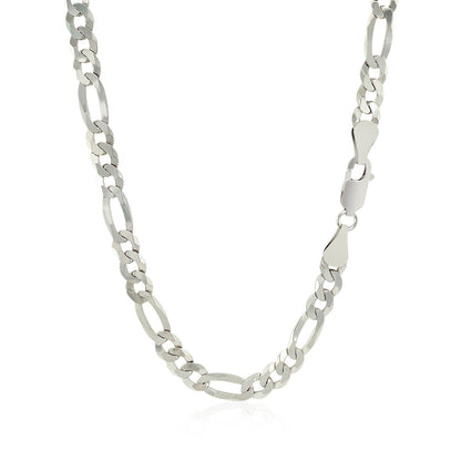 Rhodium Plated Sterling Silver Figaro Style Chain (5.40 mm) - DestGlow