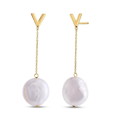 14k Yellow Gold Tesoro Pearl Drop Earrings - earrings