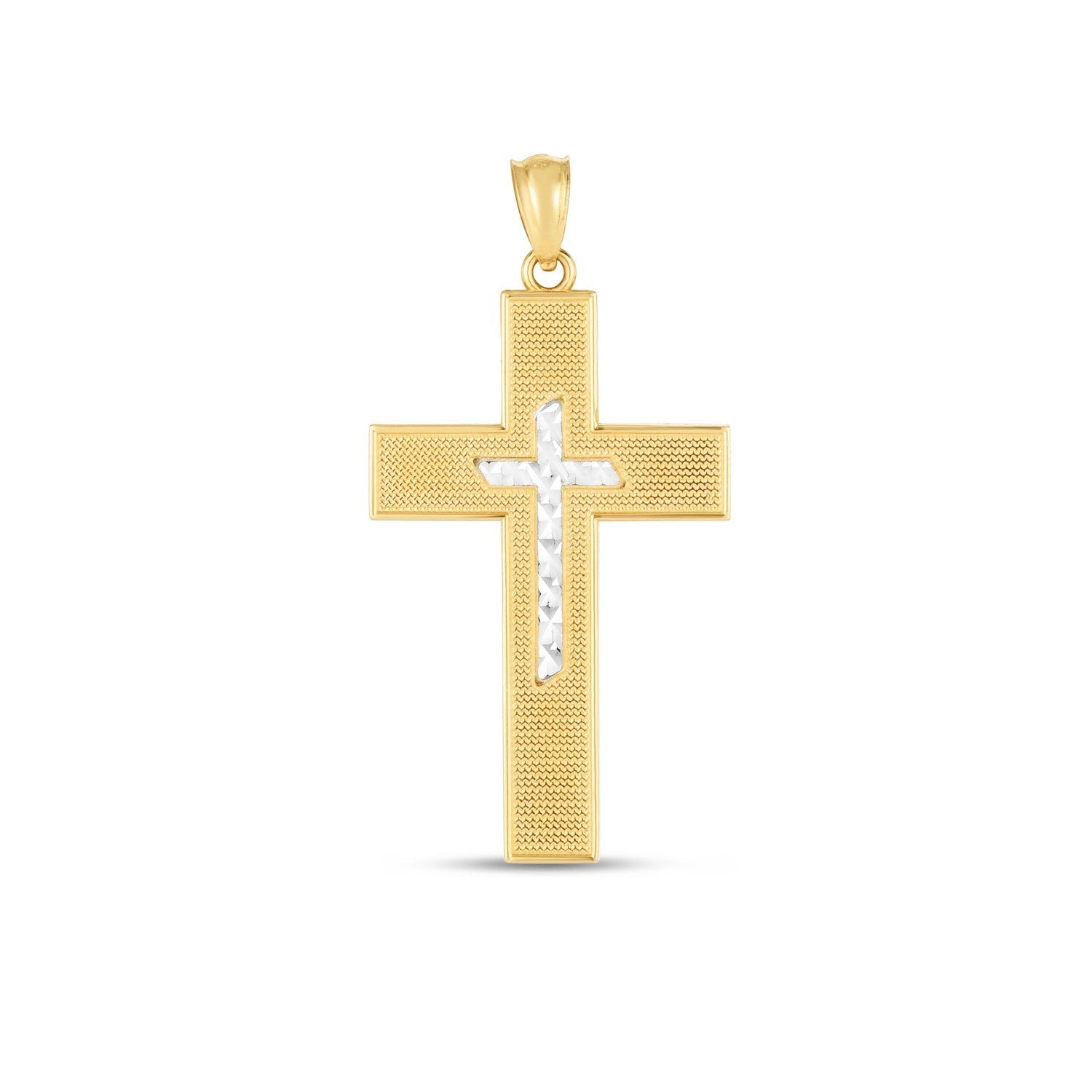 14k Two Tone Gold High Polish Diamond Cut Cross Pendant - necklaces