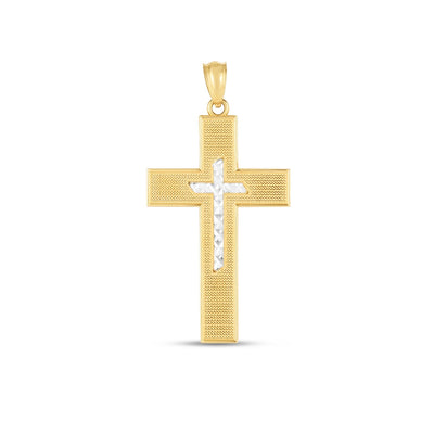 14k Two Tone Gold High Polish Diamond Cut Cross Pendant - necklaces