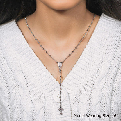 Fine Rosary Chain and Bead Necklace in Sterling Silver - DestGlow
