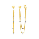 Hanging Chain Post Earrings with Bead Accents in 14k Yellow and White Gold - DestGlow