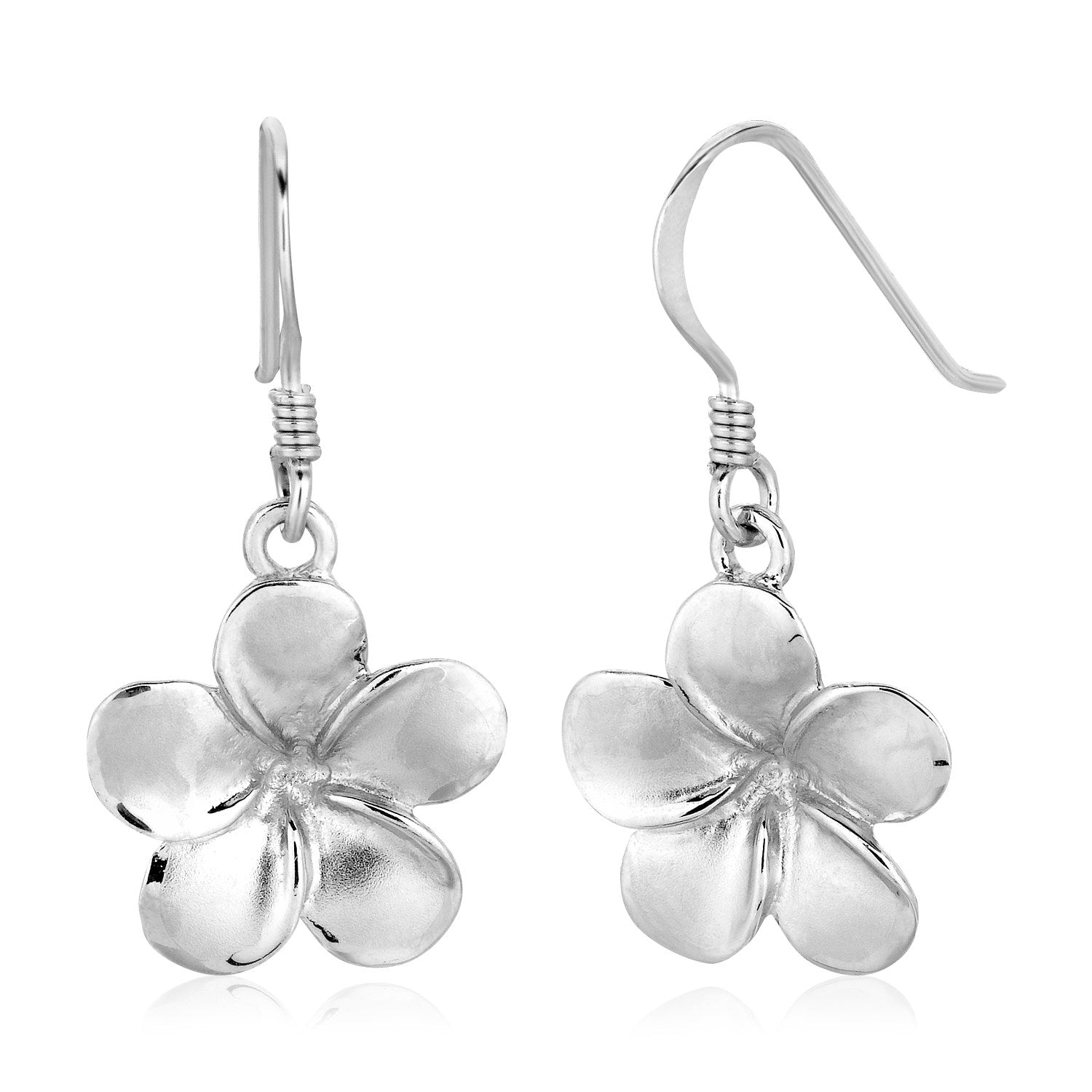 Sterling Silver Matte Textured Flower Dangle Earrings - DestGlow