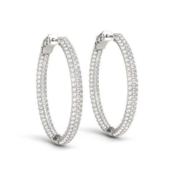 14k White Gold Diamond Hoop Double Sided Three Row Earrings (2 cttw) by Bids.com