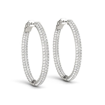14k White Gold Diamond Hoop Double Sided Three Row Earrings (2 cttw) by Bids.com