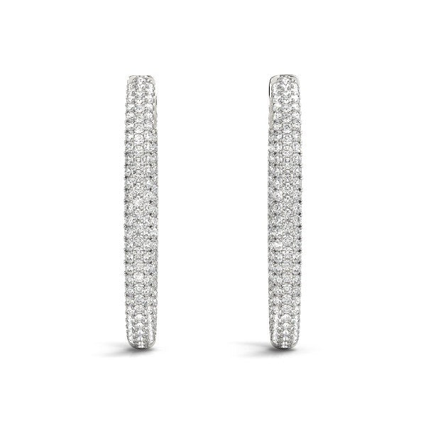 14k White Gold Diamond Hoop Double Sided Three Row Earrings (2 cttw) by Bids.com