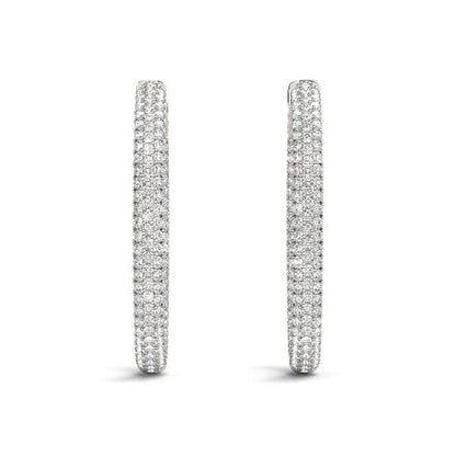 14k White Gold Diamond Hoop Double Sided Three Row Earrings (2 cttw) by Bids.com