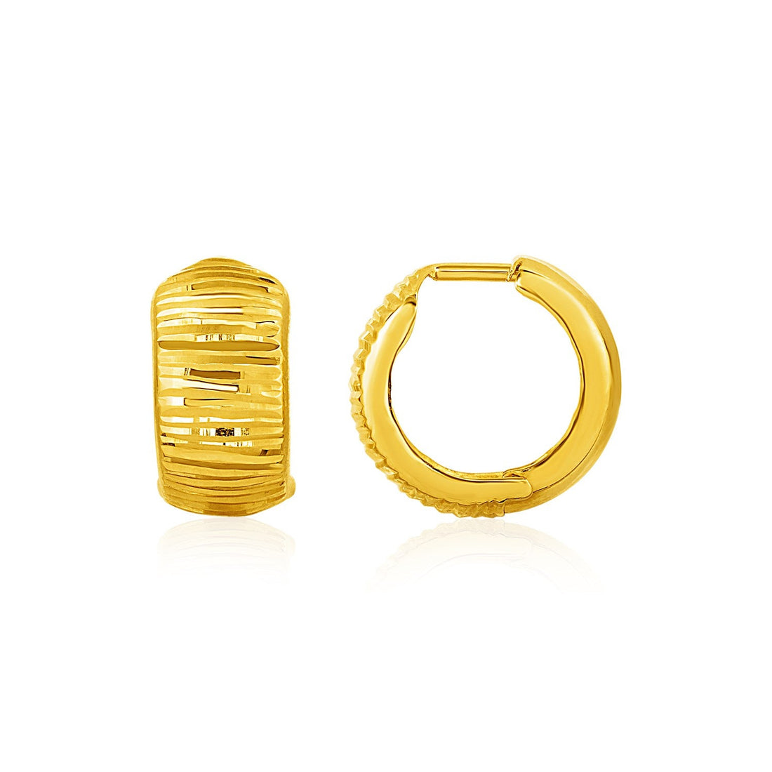 Reversible Textured and Smooth Snuggable Earrings in 10k Yellow Gold - DestGlow
