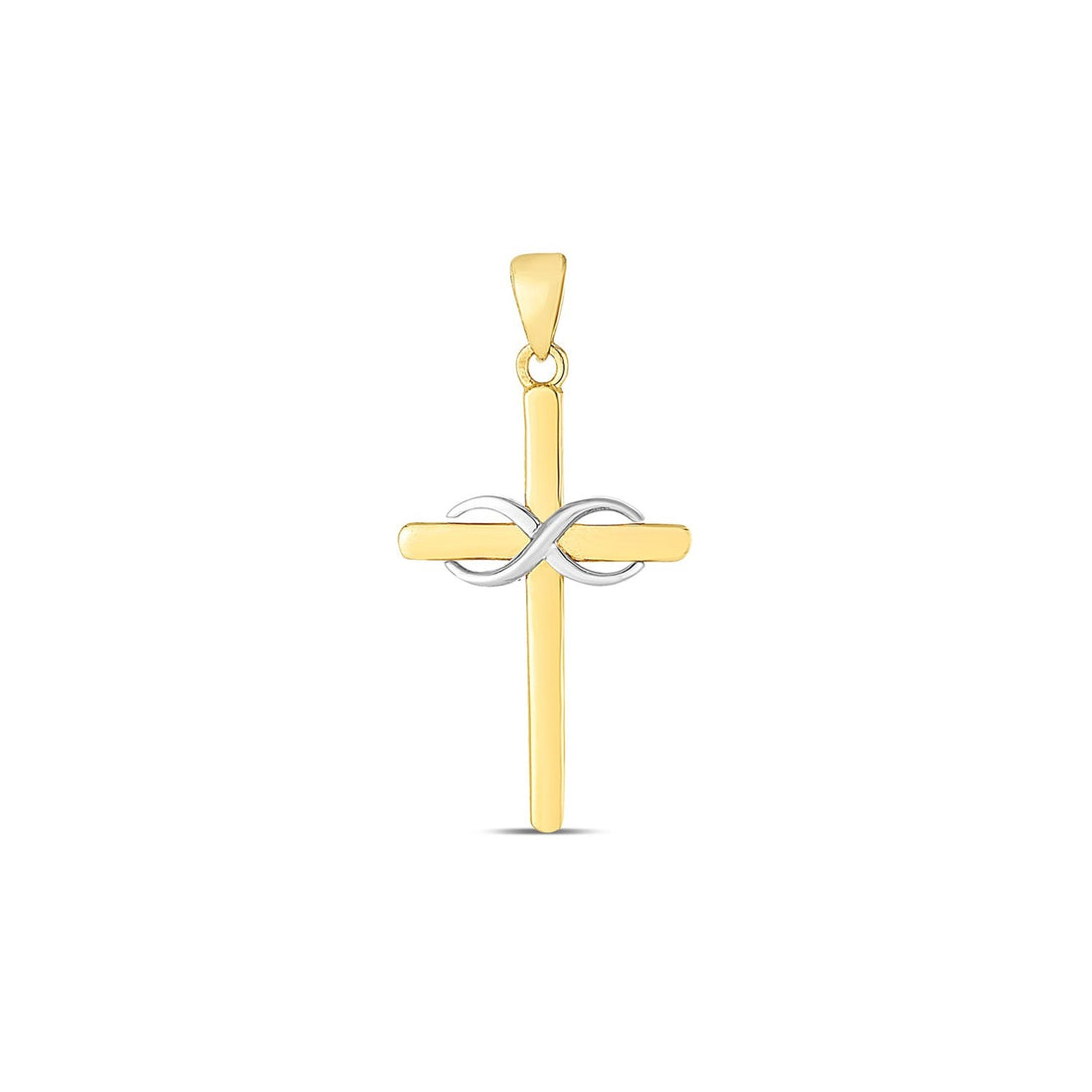 14k Two Tone Gold High Polish Diamond Cut Cross Pendant - necklaces
