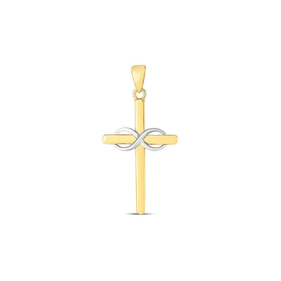 14k Two Tone Gold High Polish Diamond Cut Cross Pendant - necklaces