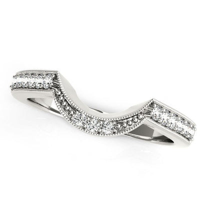 14k White Gold Round Diamond Curved Antique Wedding Band (1/4 cttw) by Bids.com