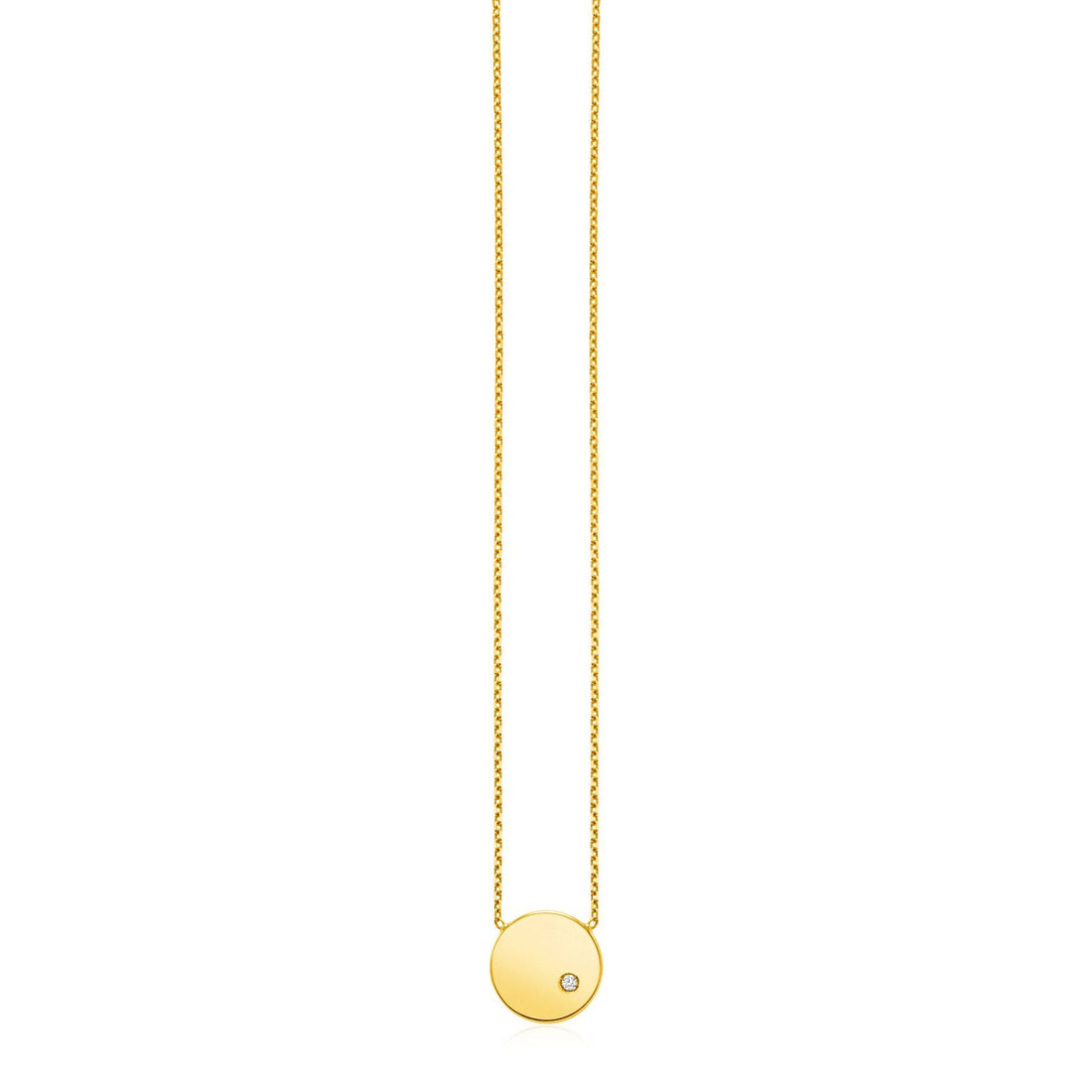 14k Yellow Gold Necklace with Polished Round Pendant with Diamond