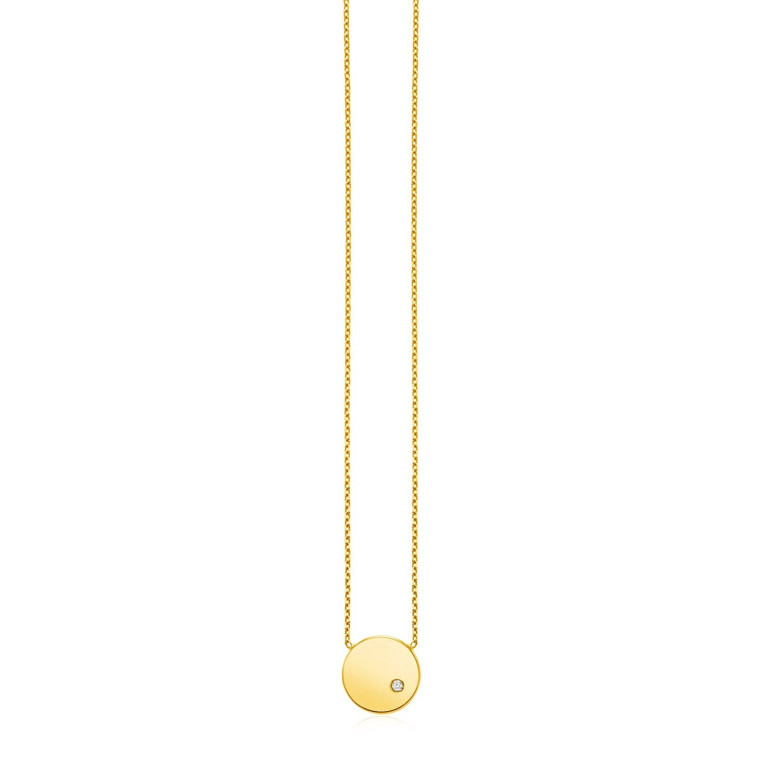 14k Yellow Gold Necklace with Polished Round Pendant with Diamond by Bids.com