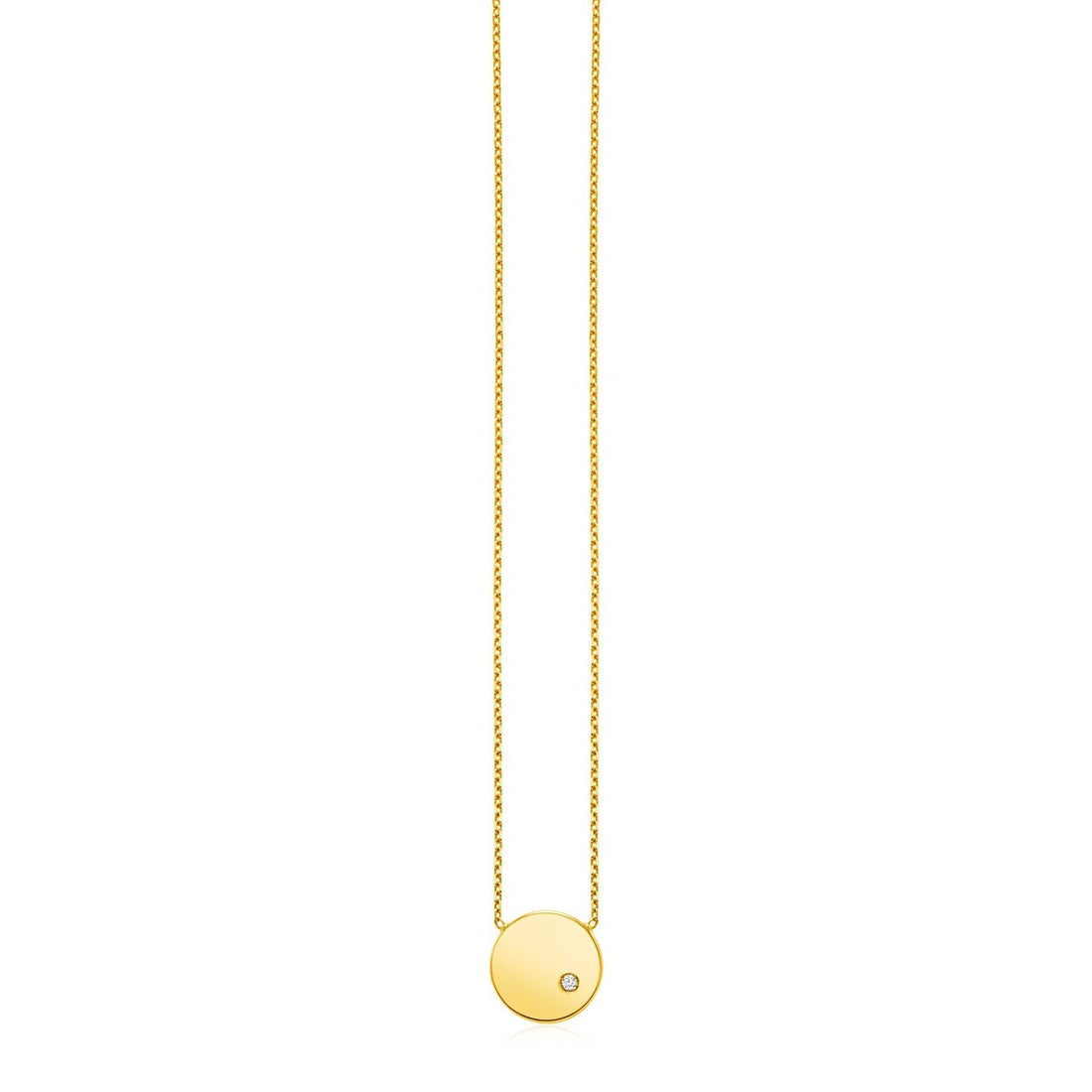 14k Yellow Gold Necklace with Polished Round Pendant with Diamond 