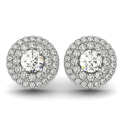 14k White Gold Double Halo Round Diamond Earrings (1 1/4 cttw) by Bids.com