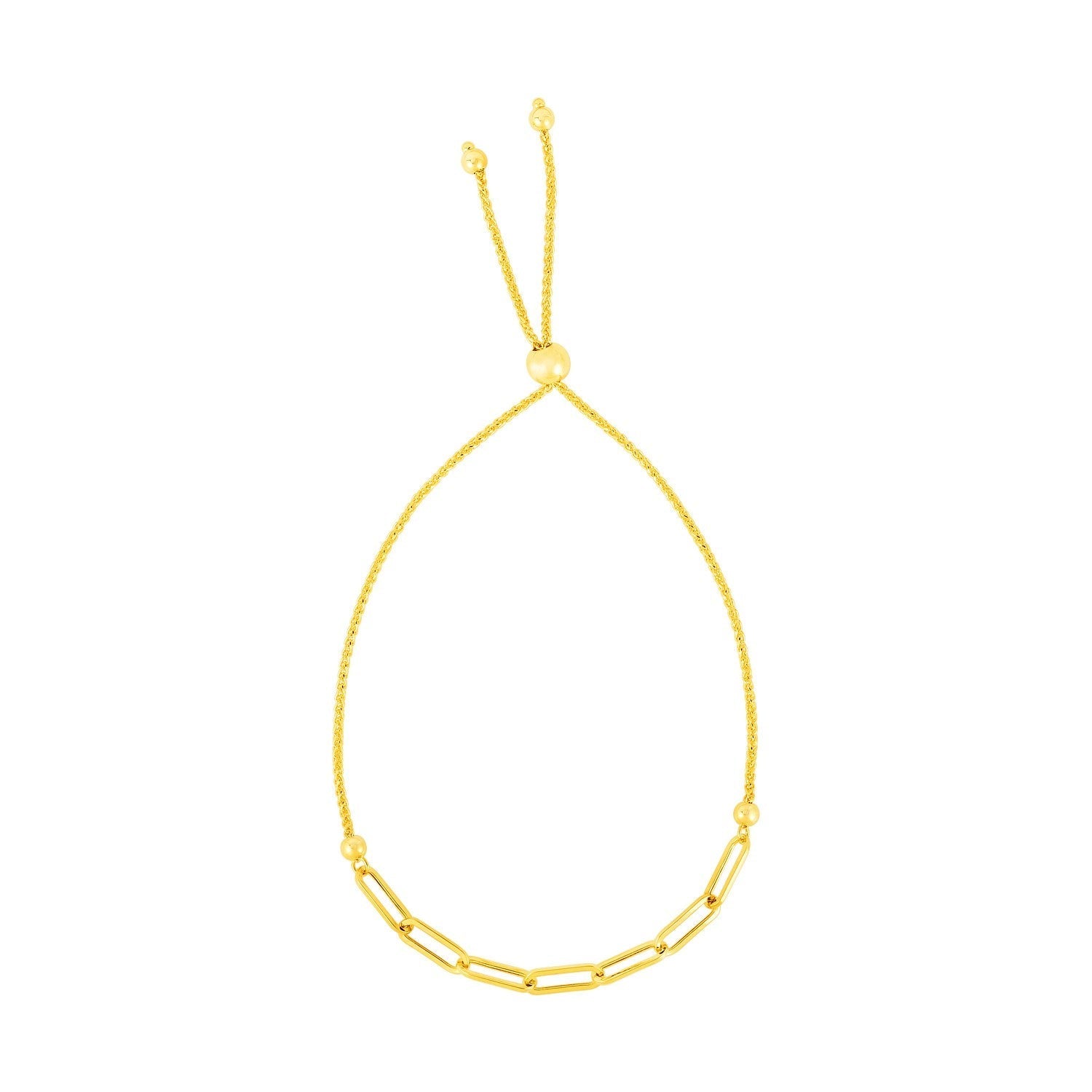 14K Yellow Gold Adjustable Bracelet with Paperclip Chain  DestGlow