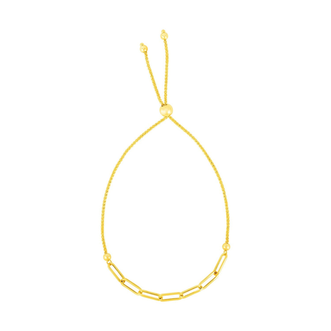 14K Yellow Gold Adjustable Bracelet with Paperclip Chain by Avera Group