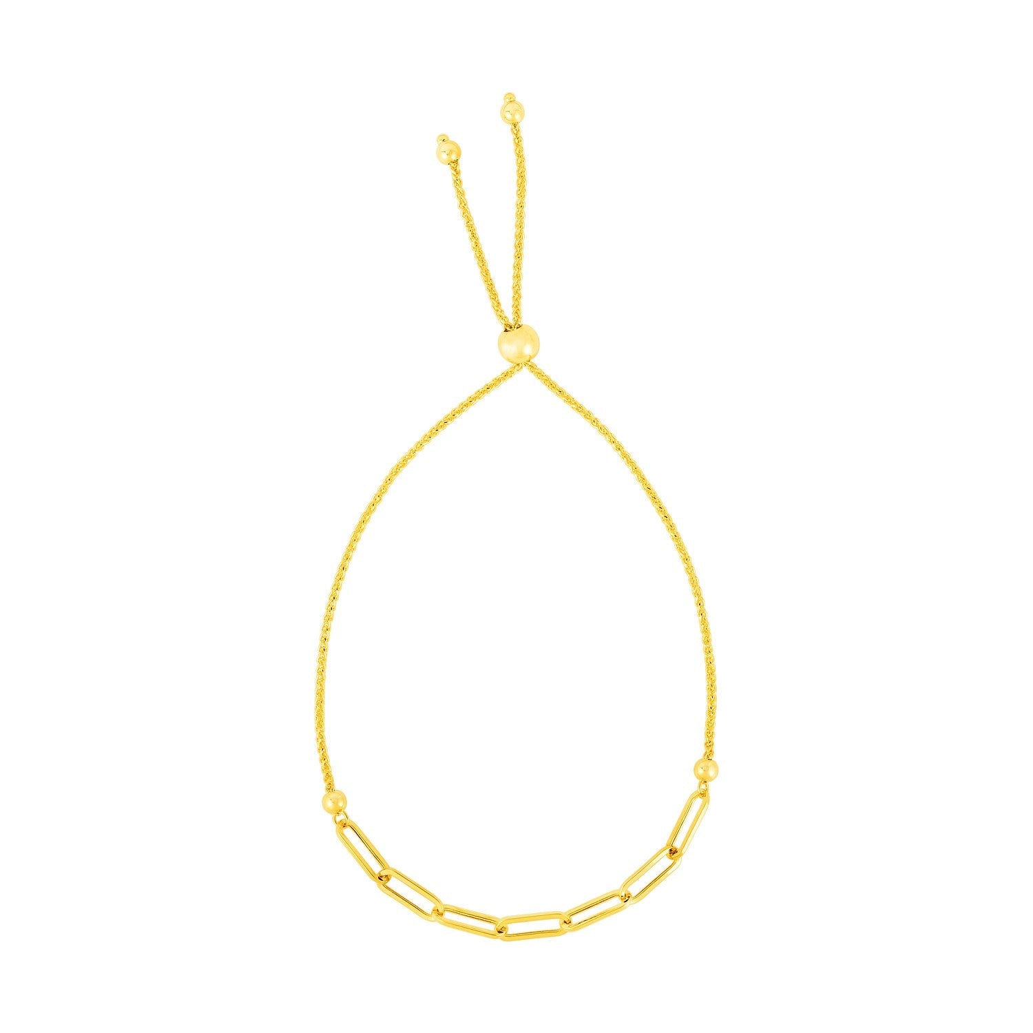14K Yellow Gold Adjustable Bracelet with Paperclip Chain by Avera Group