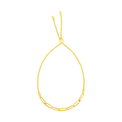 14K Yellow Gold Adjustable Bracelet with Paperclip Chain by Avera Group