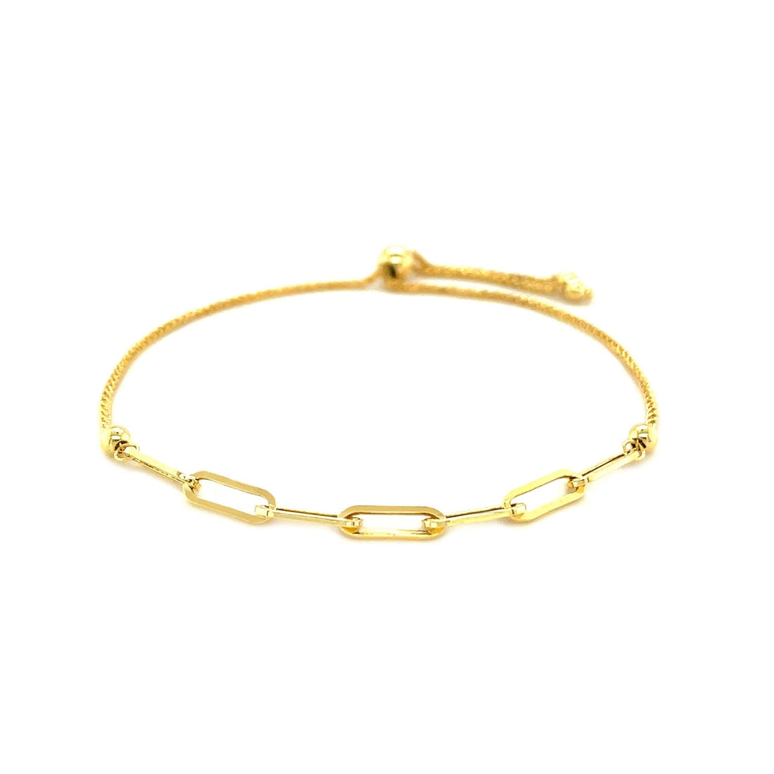 14K Yellow Gold Adjustable Bracelet with Paperclip Chain - DestGlow