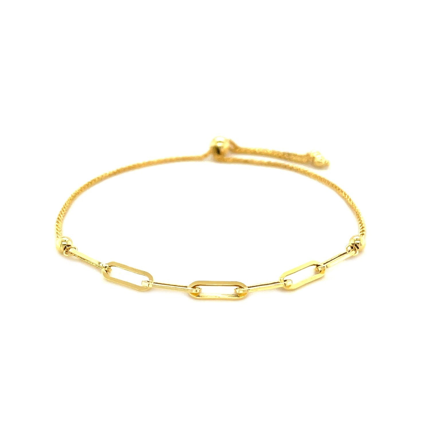 14K Yellow Gold Adjustable Bracelet with Paperclip Chain - DestGlow