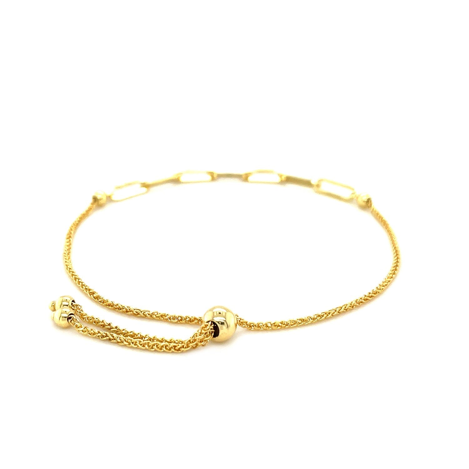 14K Yellow Gold Adjustable Bracelet with Paperclip Chain - DestGlow