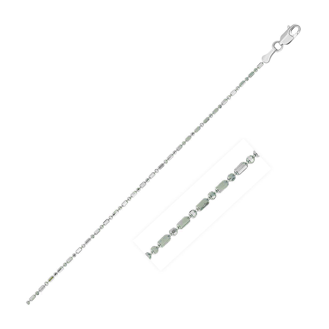 14k White Gold Diamond-Cut Bead Chain (0.90 mm) by Avera Group