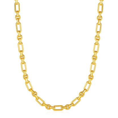 Rounded Rectangular Link Necklace with Textured Round Links in 14k Yellow Gold by Bids.com
