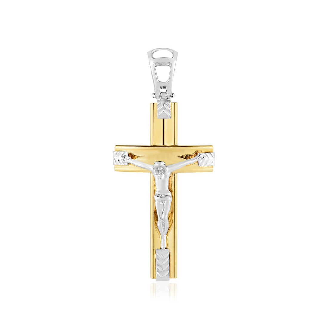 14k Two Tone Gold High Polish Diamond Cut Cross Pendant - necklaces