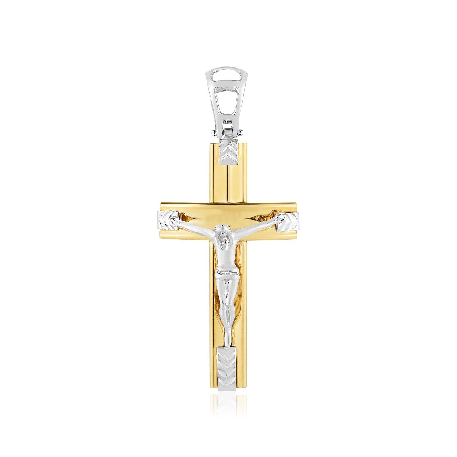 14k Two Tone Gold High Polish Diamond Cut Cross Pendant - necklaces