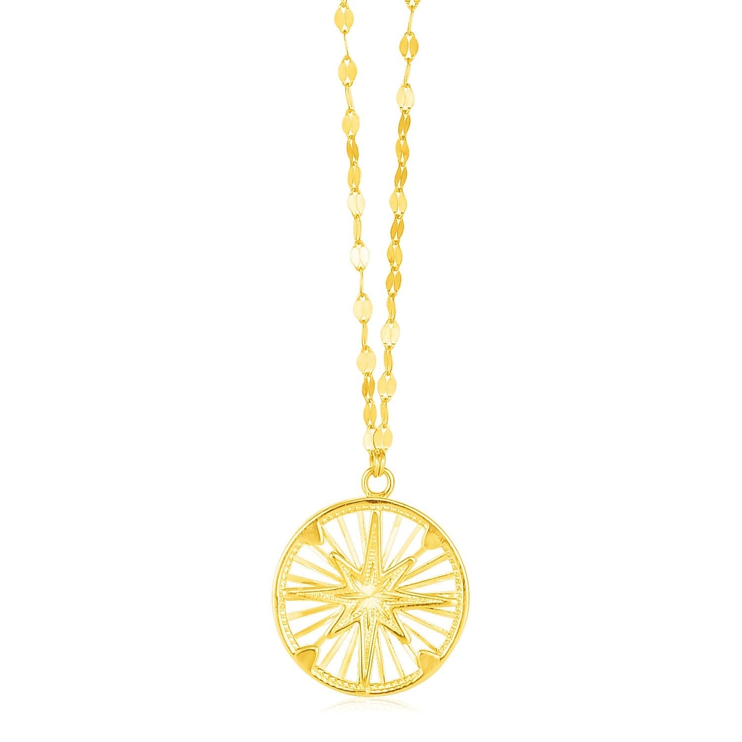 14k Yellow Gold Necklace with Compass Pendant  DestGlow