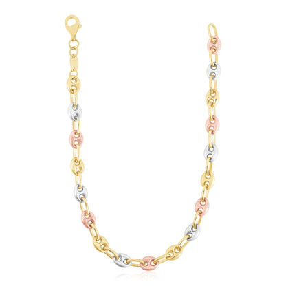 14k Tri Color Gold High Polish Puffed Mariner Link Chain by Bids.com