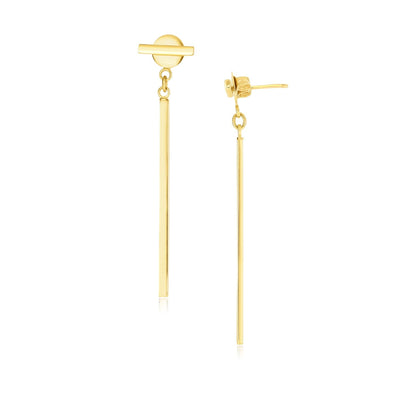 14k Yellow Gold Modern Disc and Bar Drop Earrings - earrings