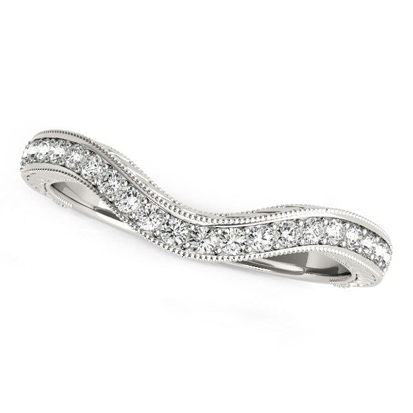 14k White Gold Milgrained Baroque Curved Diamond Wedding Ring (1/6 cttw) by Bids.com