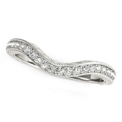 14k White Gold Milgrained Baroque Curved Diamond Wedding Ring (1/6 cttw) by Bids.com