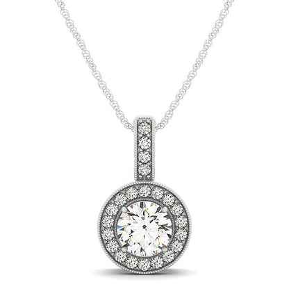 Milgrain Edge Diamond Halo Pendant in 14k White Gold (5/8 cttw) by Bids.com