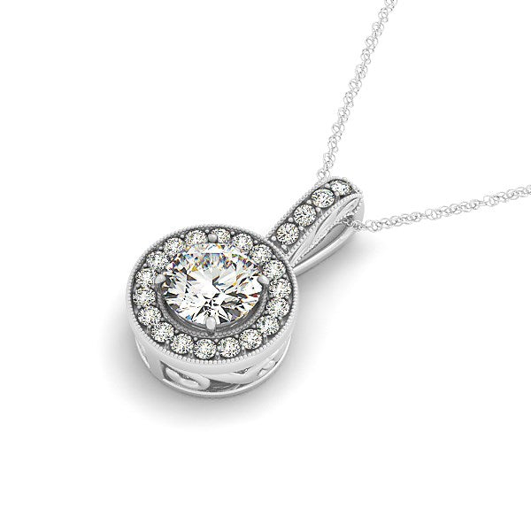 Milgrain Edge Diamond Halo Pendant in 14k White Gold (5/8 cttw) by Bids.com