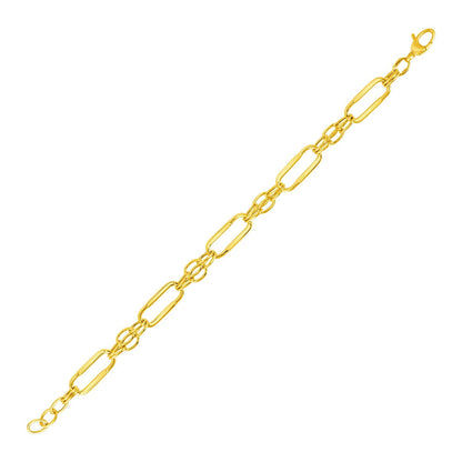 14k Yellow Gold Bracelet with Polished Rectangular Oval Links by Bids.com
