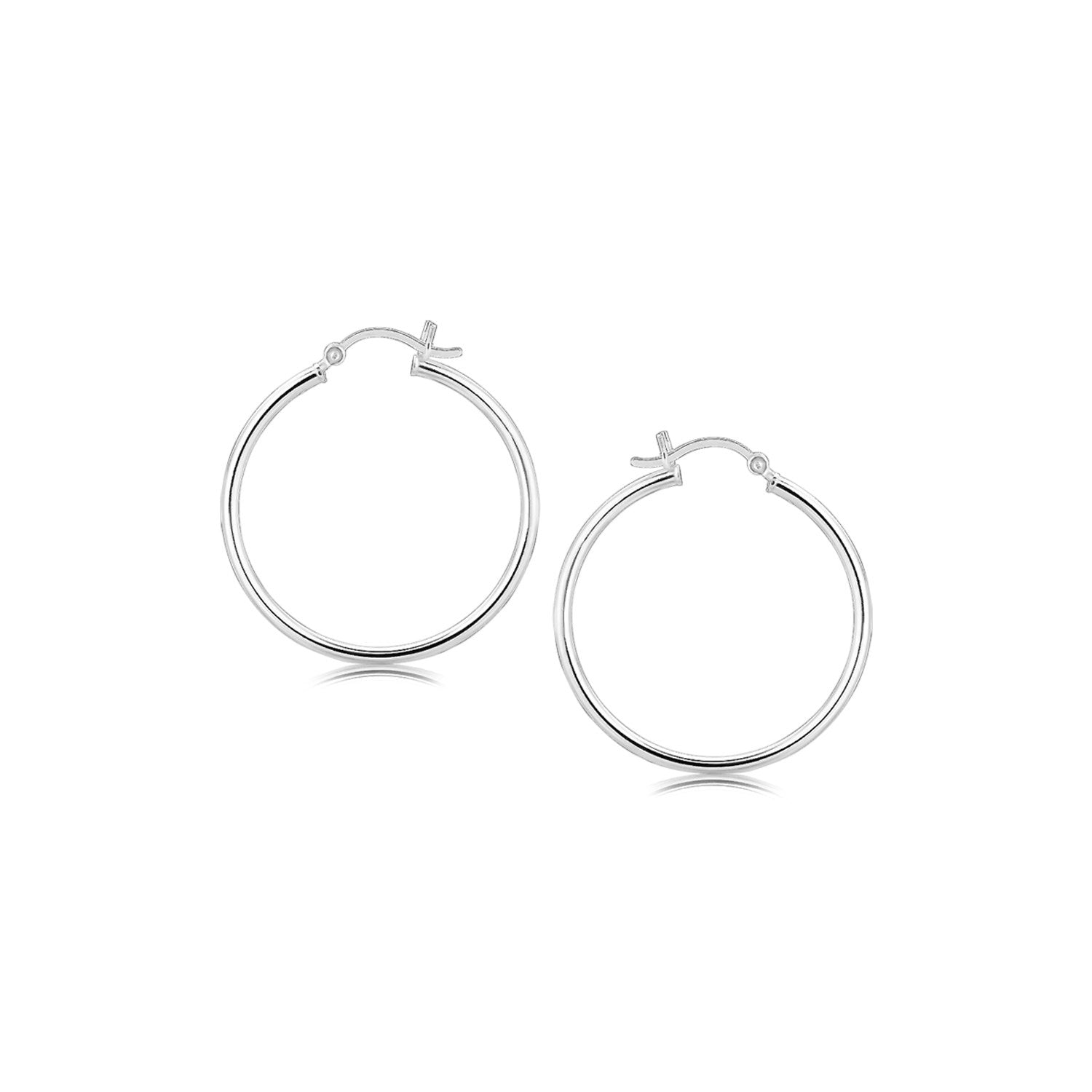 Sterling Silver Thin Polished Hoop Style Earrings with Rhodium Plating (2x30mm) - DestGlow
