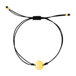 9 1/4 inch Black Cord Adjustable Bracelet with 14k Yellow Gold Circle - DestGlow