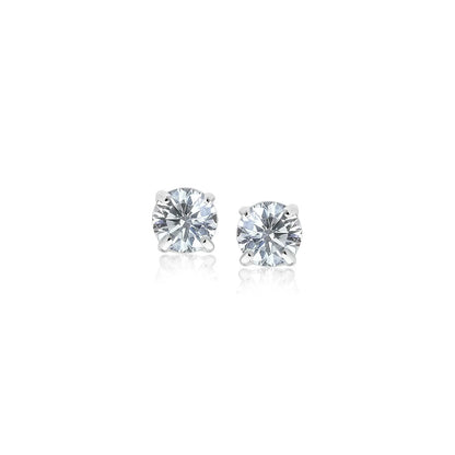 14k White Gold 3mm Faceted White Cubic Zirconia Stud Earrings 