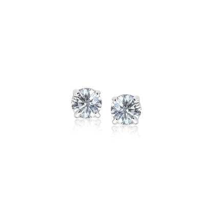 14k White Gold 3mm Faceted White Cubic Zirconia Stud Earrings by Bids.com