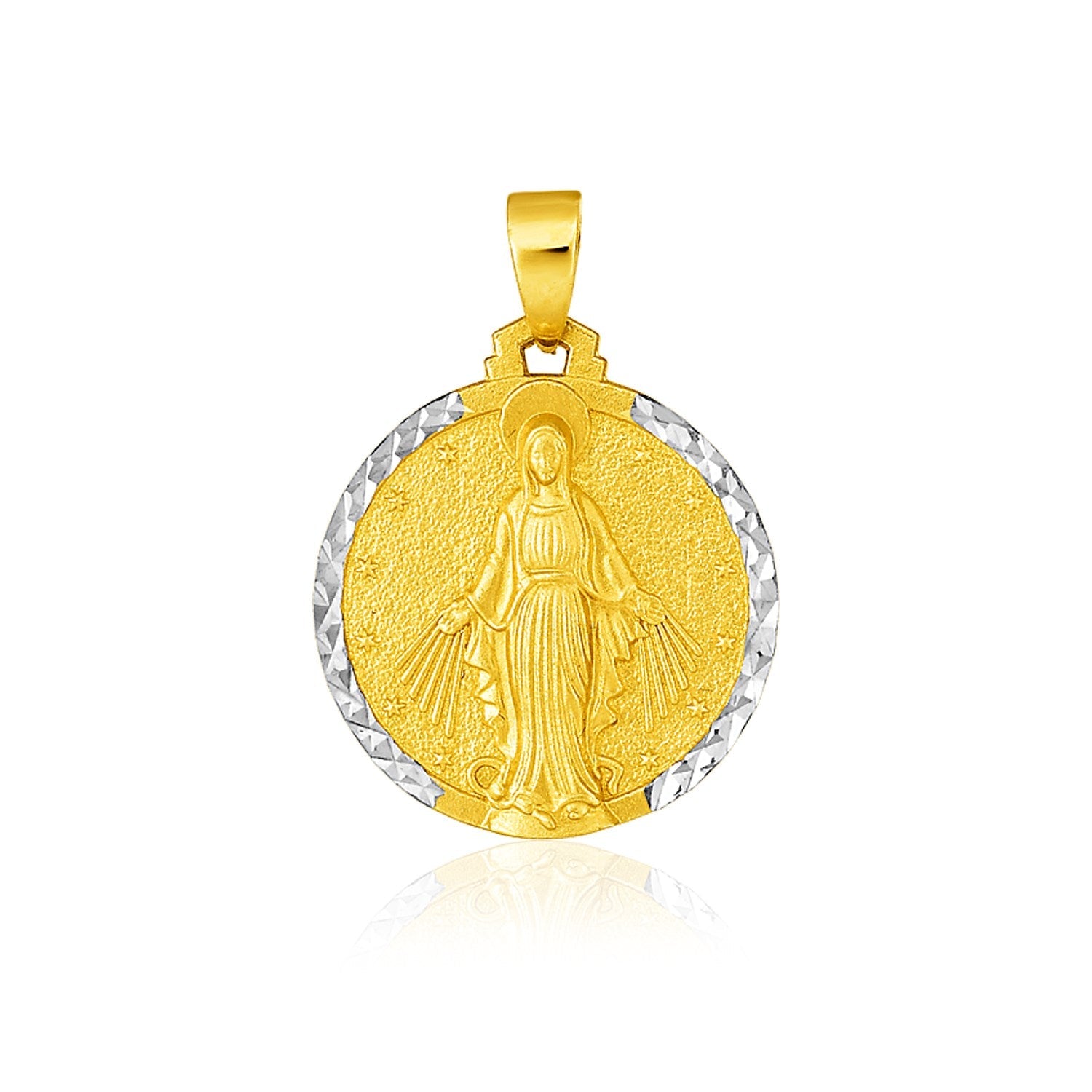 14k Two Tone Gold Round Religious Medal Pendant - necklaces