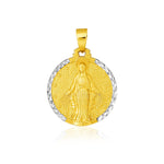14k Two Tone Gold Round Religious Medal Pendant - necklaces