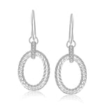 Sterling Silver Rhodium Finished Diamond Embellished Oval Rope Drop Earrings - DestGlow