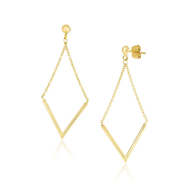 14k Yellow Gold Diamond Shape Chain Drop Earrings - earrings