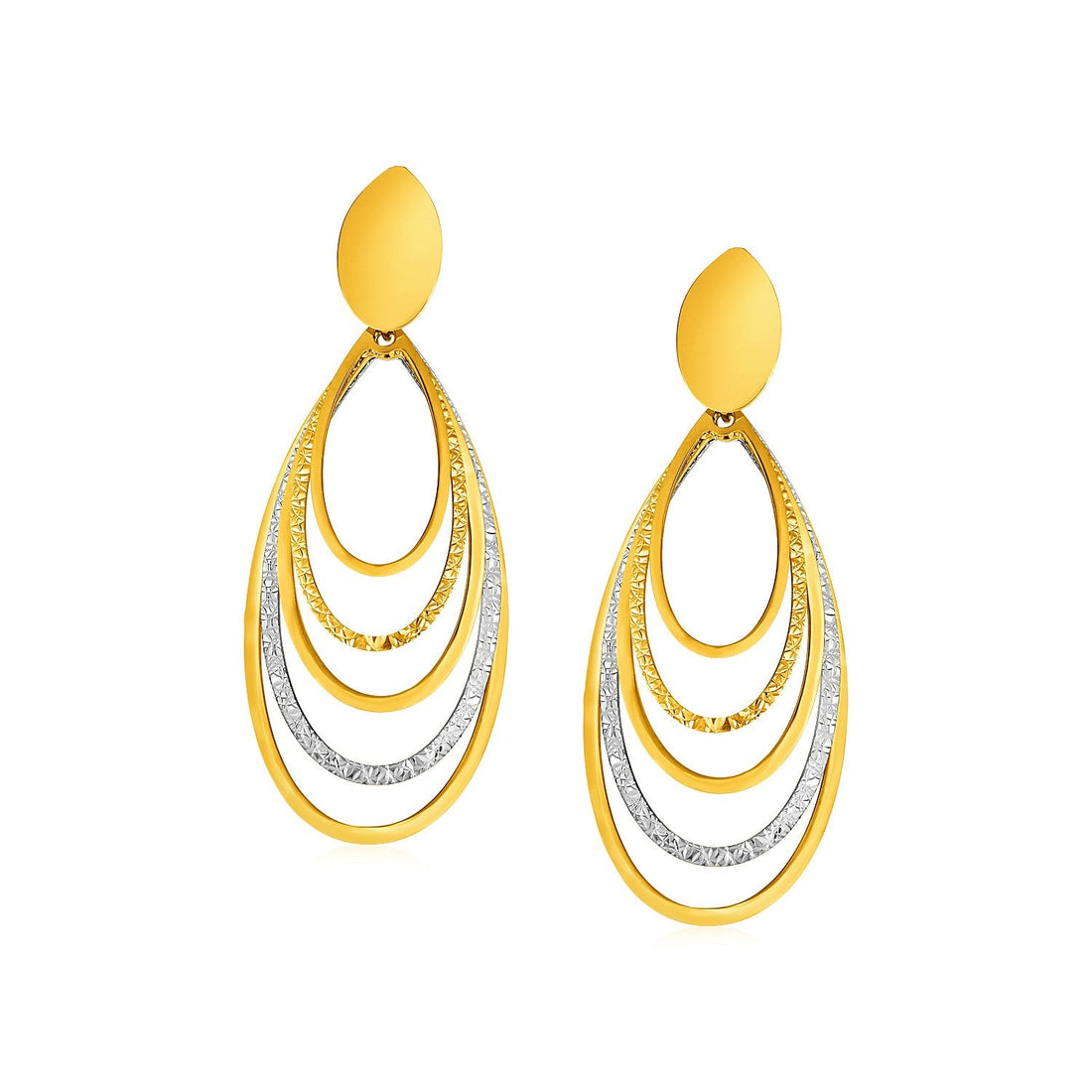 14k Two Tone Gold Two Toned Post Earrings with Graduated Ovals - accessories
