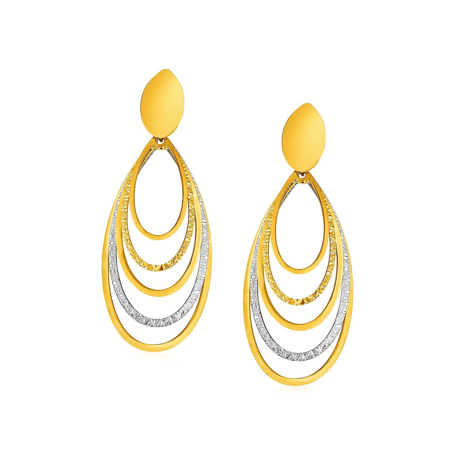 14k Two Tone Gold Two Toned Post Earrings with Graduated Ovals - accessories